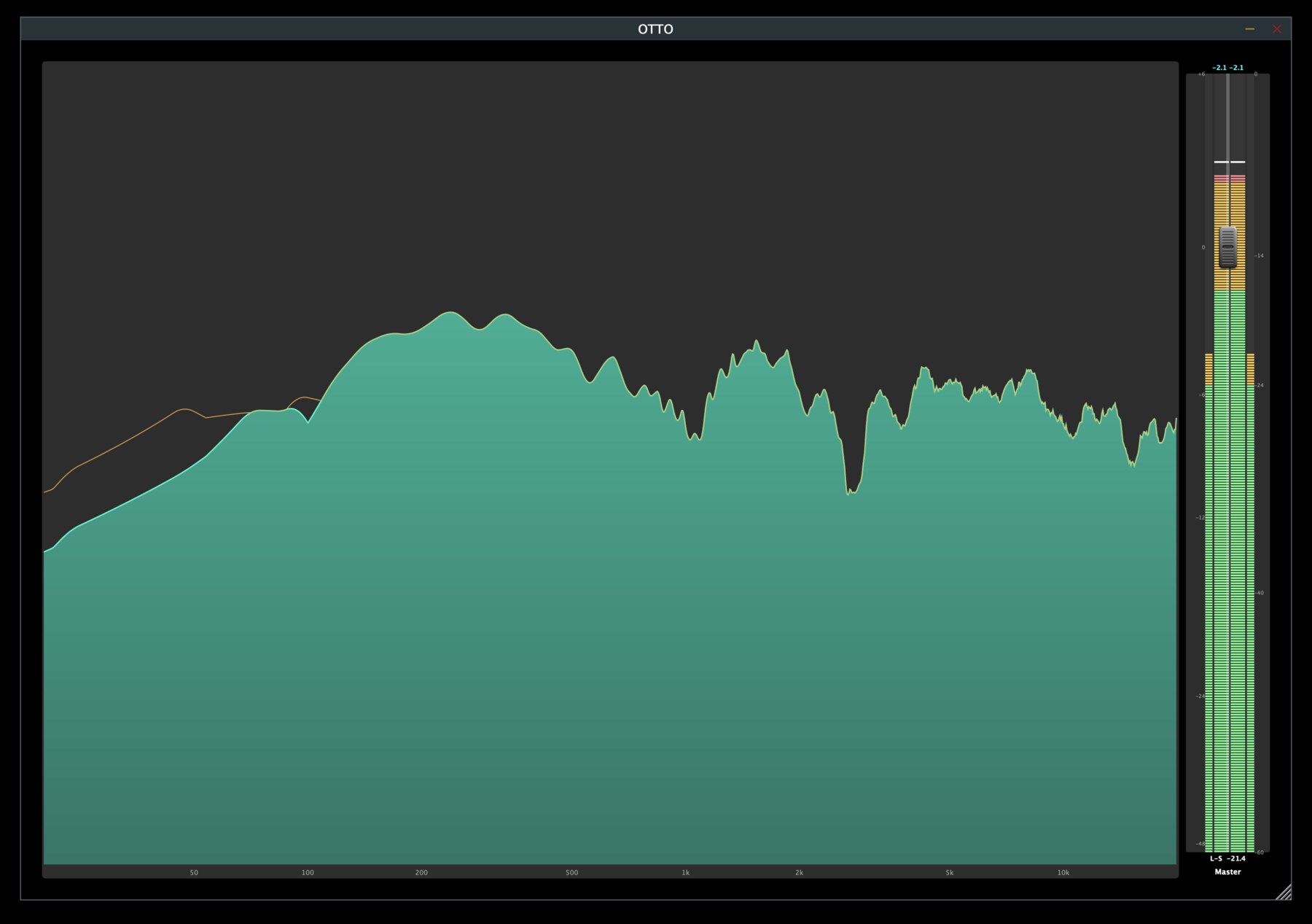 OTTO master output: a full-window spectrum analyser with the master level meter beside it